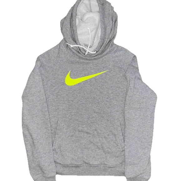 Nike sweater womens Gray Cowl Hoodie with Neon Yellow Swoosh size Large - Picture 1 of 7